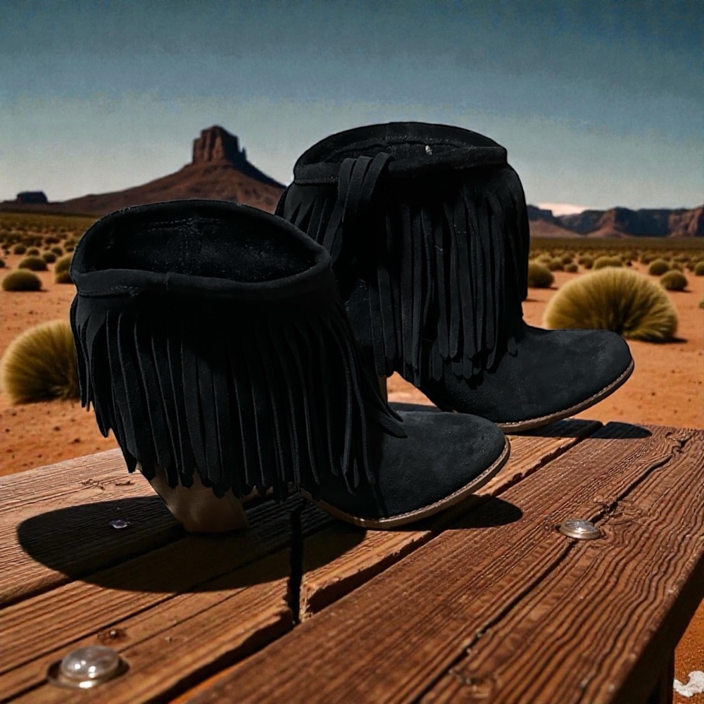 Coastal cowgirl style Fringed Suede Ankle Booties Size 5. 5 by Frye